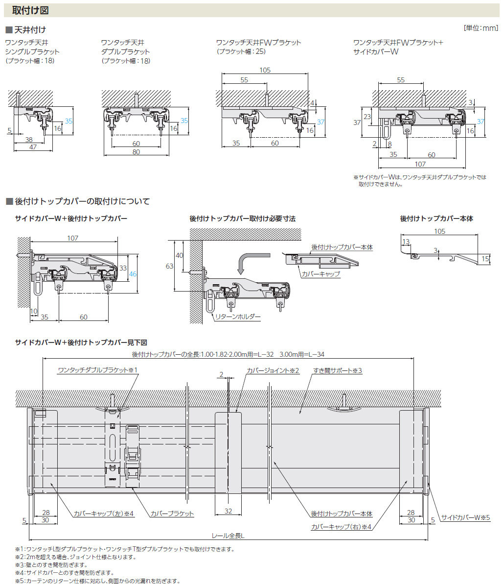 カーテンレール ダブル正面付けセット サイドカバーW ファンティアフィル 3.00m タチカワ