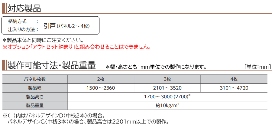 対応製品・製作可能寸法・製品重量