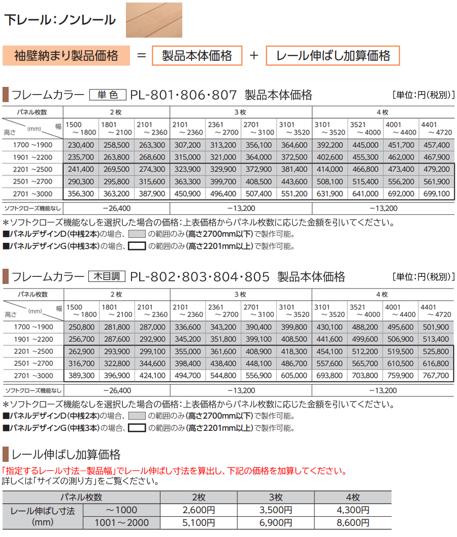 価格（ノンレール）