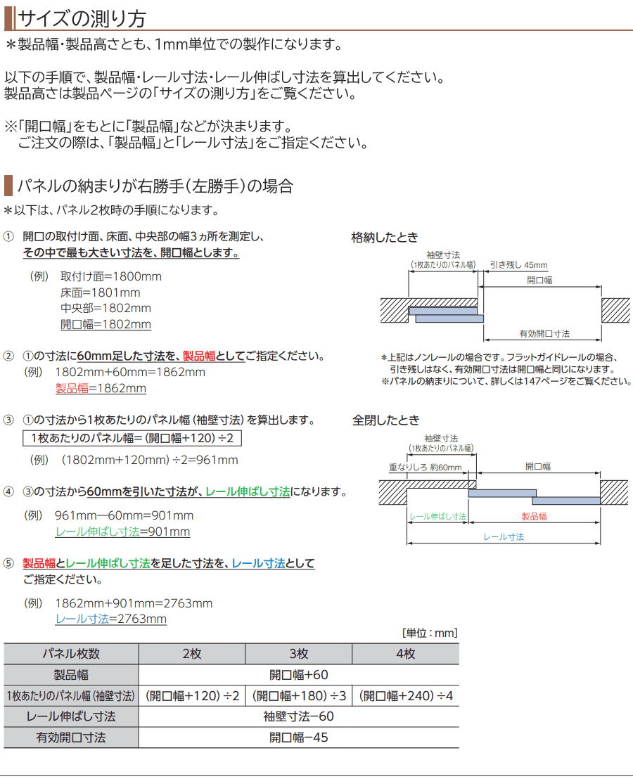 サイズの測り方（右勝手（左勝手）の場合）